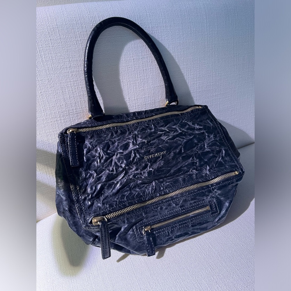 Givenchy Pandora Black Leather Purse Handbag Distressed Wrinkled Zip